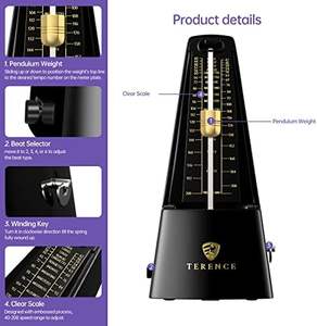 TERENCE Métronome noir pour guitare, piano, violon, batterie et autres instruments – Précision de rythme et de tempo pour débutants – Accessoires musicaux - Product Image 2