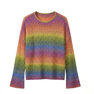 Wholesale <strong>Women's</strong> Rainbow Striped Sequin Sweater Round Neck <strong>Sparkly</strong> Knitted Pullover Loose Colorful Ombre <strong>Jumper</strong> Fashion Top - Product Image 2