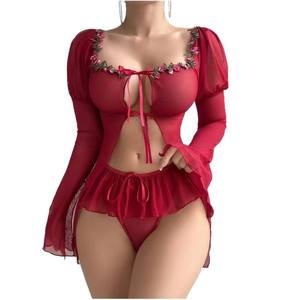 Nouvelle lingerie sexy ODM, ensemble <span class=keywords><strong>en</strong></span> dentelle à manches longues, perspective <span class=keywords><strong>en</strong></span> <span class=keywords><strong>maille</strong></span>, avec contrôle de la lumière, écologique - Product Image 5