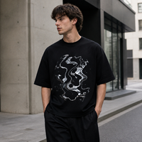 Kaos Katun Hitam Oversize Pria Custom dengan Cetak Foil Metalik untuk Grosir Label Pribadi