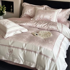 Parure de lit 4 pièces en coton pur à longues fibres 100 fils, jacquard teint en fil haute précision, style luxe léger pour <span class=keywords><strong>fille</strong></span> - Product Image 4