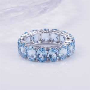 Bague ovale en saphir or blanc 18 carats Messi Jewelry MSR-1433 pour femme - Product Image 1