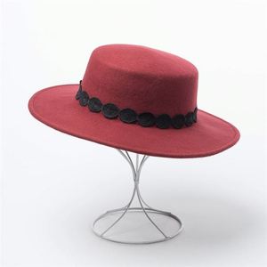 Sombrero de fieltro de lana X1234 de ala ancha unisex, transpirable, para iglesia, exteriores, moda casual, estilo sencillo, con cinta de encaje - Product Image 4