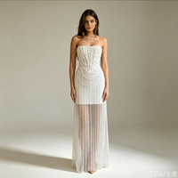 Robe de mariée personnalisée en sequins brillants ivoire, sans bretelles, style colonne, ornée de perles, longueur ras du sol, à lacets, pour soirée formelle