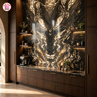 Dalle de marbre naturel veiné noir et or, découpe sur mesure pour mur d'accentuation TV, mur d'accentuation intérieur, projet de villa de luxe américaine