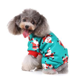 इनडोर लक्ज़री पेट वेस्ट क्रिसमस सांता प्रिंट डॉग <span class=keywords><strong>4</strong></span> लेग कपड़े छोटे मध्यम बड़े फॉल पार्टी कॉटन टी-शर्ट पालतू कोट - Product Image 5
