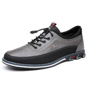 Chaussures pour hommes en cuir à lacets, bout rond, respirantes, semelle intermédiaire en EVA, semelle extérieure en caoutchouc, toutes saisons, usage décontracté - Product Image 1