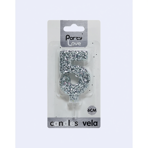 Party Love <b>Candle</b> Number 5 Silver Glitter 6Cm Birthday Cake Decoration - Product Image 5