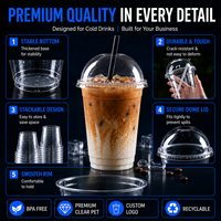 Gobelet jetable transparent en PET avec logo personnalisé pour boissons froides, café glacé, bubble tea, avec couvercle