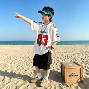 <span class=keywords><strong>T</strong></span>-<span class=keywords><strong>shirt</strong></span> a maniche corte in cotone stile coreano 2026 per ragazzi, top bianchi freschi, età 8+, abbigliamento casual per bambini - Product Image 5