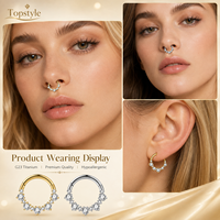 Anneau de septum en titane G23 personnalisé en usine, zircon taille cœur, 8/10 mm, ornement de piercing nasal pour la décoration corporelle nasale