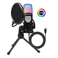 Microphone Condensateur USB Filaire RGB Omnidirectionnel avec Suspension Antichoc pour PC de Bureau, Gaming, Enregistrement, Portable et Léger