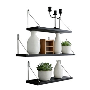 <b>Wall</b> <b>Mounted</b> <b>Shelf</b> Black Floating Rectangle Stainless Steel For Living Room Storage Display <b>Shelves</b> - Product Image 5