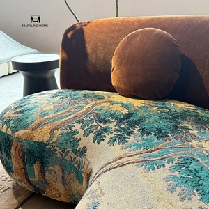 Sofá Curvo Vintage con Tapicería de Tapiz Abstracto, Sofá Curvo de Terciopelo Marrón de Estilo Moderno de Mediados de Siglo para Sala de Estar - Product Image 5
