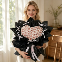 Romantisch poederroze groot geconserveerd echt rozenboeket, aanpasbaar, eeuwigdurend bloemenboeket, Valentijnsdag cadeau voor thuisdecoratie