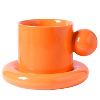 Ensemble tasse à café et soucoupe en porcelaine, design moderne, poignée sphérique, 360 ml, pour le bureau, motif biscuit coloré, marque JADE