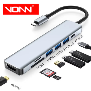 VONN venta al por mayor multipuerto 7 en 1 <span class=keywords><strong>USB</strong></span> tipo <span class=keywords><strong>C</strong></span> aluminio <span class=keywords><strong>OTG</strong></span> divisor adaptador USB3.0 estación de acoplamiento Hub para PC ordenador portátil - Product Image 1