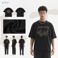 Kaos Pria Kasual Model Raglan Vintage Motif Bunga Laser Trendi Amerika, Bahan Katun 240g Berkualitas Tinggi, Potongan Longgar