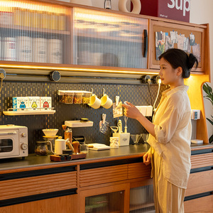 Solid Wood <b>Sideboard</b> <b>Kitchen</b> Cabinet With Glass Doors Modern Integrated Storage <b>For</b> Home <b>Kitchen</b> - Product Image 4