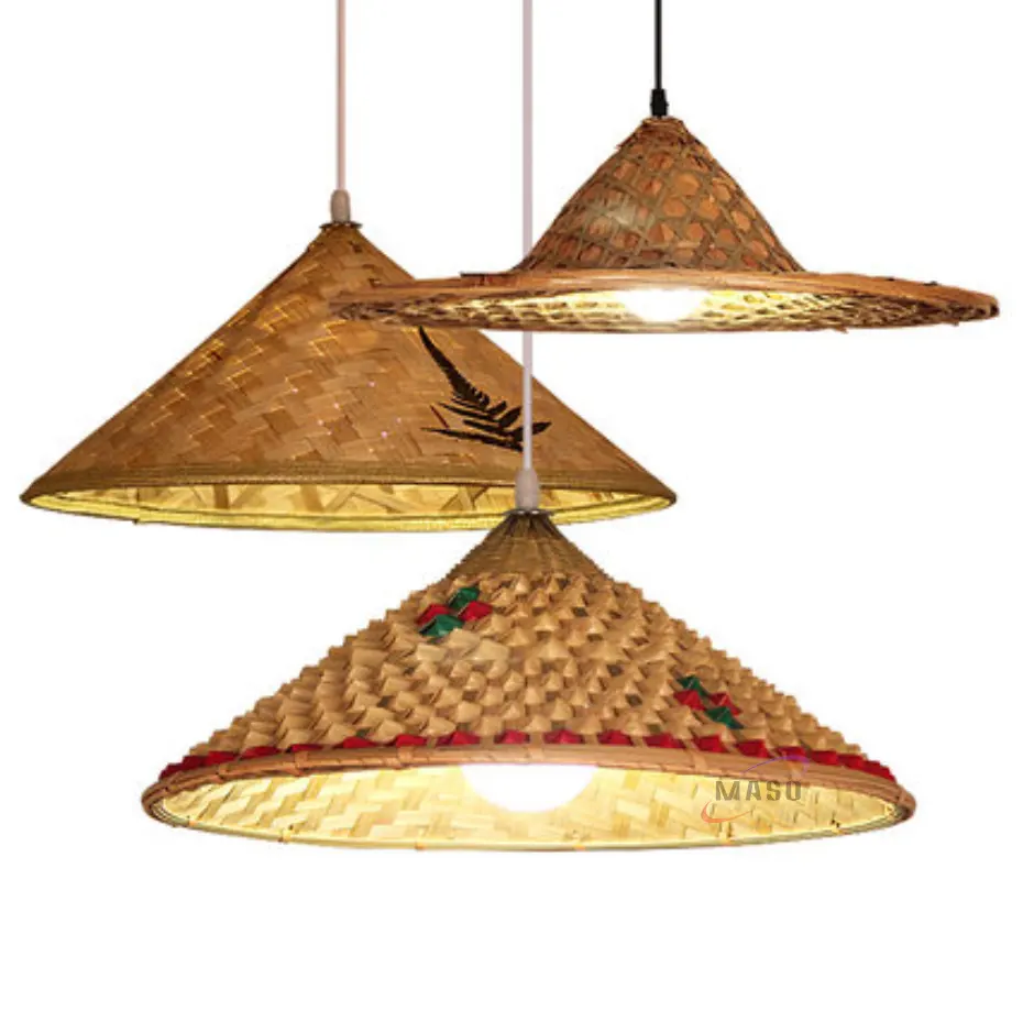 Vintage fantezi kapalı dekoratif bambu şapka avize el yapımı kolye ışıkları/lambalar restoran bambu asılı ışıklar