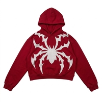 Sweat-shirt à capuche court en coton épais 100% avec motif araignée pour homme, style Y2K streetwear, pull à capuche personnalisé avec broderie et impression de logo