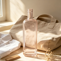 Bouteille ronde en verre transparent avec bouchon en liège, hermétique, anti-fuite, de qualité alimentaire, pour spiritueux, cosmétiques, personnalisable OEM