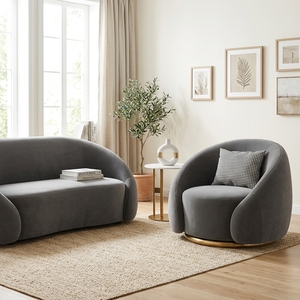 Fauteuil pivotant Boucle de conception italienne en gros, fauteuil lounge asymétrique moderne avec base métallique et tissu écologique pour salon et centre commercial - Product Image 3