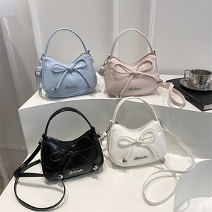 <b>Sweet</b> style mini half-circle <b>bag</b> with a small bow and metal snap on the shoulder, suitable for daily commuting and versatile - Product Image 1