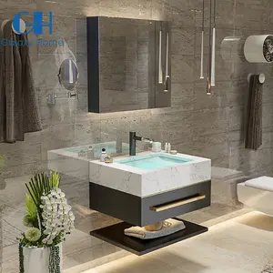 Tocador flotante de baño de estilo europeo moderno, mueble de lujo con lavabo de cerámica
