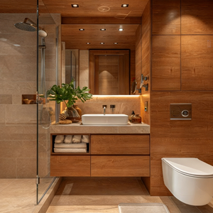 Mueble de Baño de Madera con Espejo LED, Conjunto de Muebles de Baño de Madera Maciza Impermeable, Diseño Moderno y Minimalista al Mejor Precio - Product Image 1