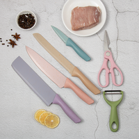 Vente en gros d'usine, ensemble de 6 couteaux de cuisine en acier inoxydable, multicolores, éplucheur pour droitiers, couteau à pain et ciseaux