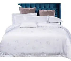 Tela de cama Jacquard para Hotel, tejido profesional de 5 estrellas, 100% algodón, 300TC, Color blanco, 60S