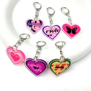 Custom Heart Shape Keychain Blank PINK Plastic Acrylic Glitter Love Key Chains Valentine's Day Gifts Red Heart Key <b>Ring</b> Charms - Product Image 1