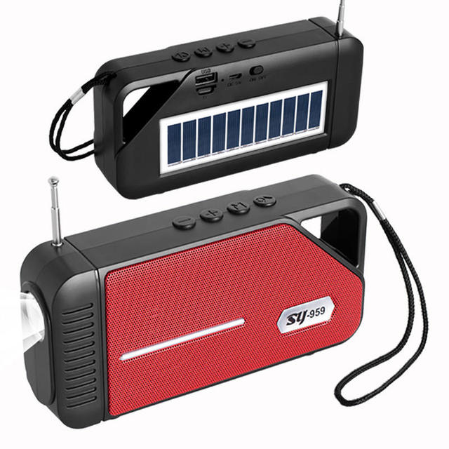 OEM Wireless Bt Portable Outdoors Flashlight Speaker with Solar Radio Audio System Sound