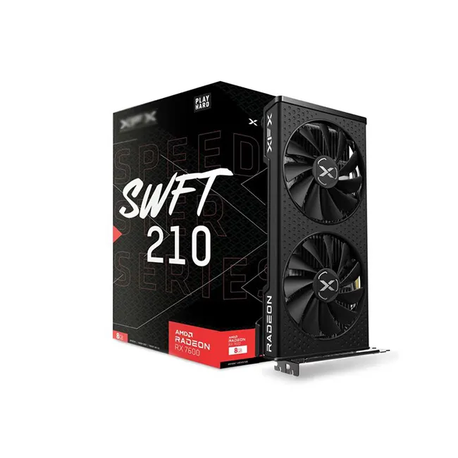 Kartu grafis gaming xfx rx 7600 8 gb 2 fan, kartu video gaming 8 gb vga 7600xt pc gpu digunakan server rx7600 8g kartu grafis Radeon