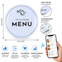 Etiqueta NFC Redonda de 10 cm (3.93 Pulgadas) en Blanco y Negro para Menú Digital, Placa de Menú Digital con Enlace Rápido para Restaurante