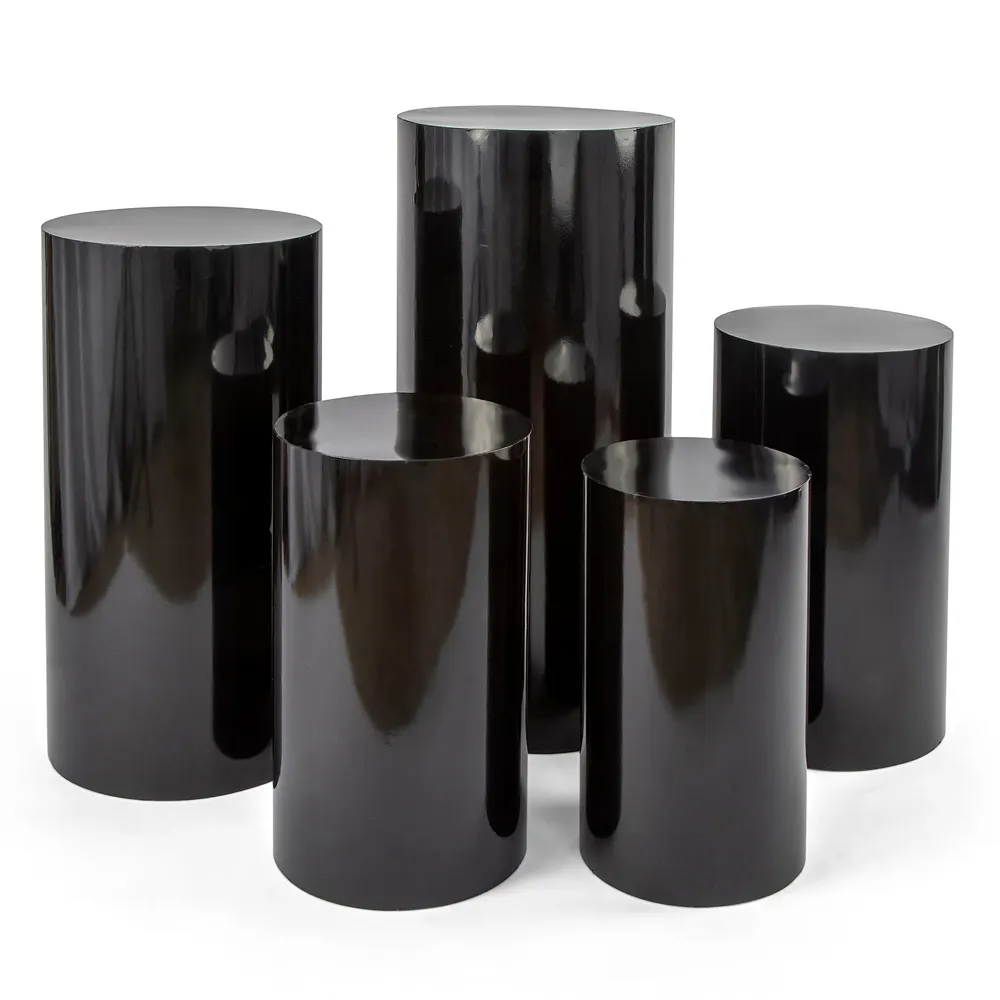 Hochwertige zylindrische runde Zylinders ockel unterschied licher Größe Schwarze Farbe Acryl Display Sockel Hochzeits säulen