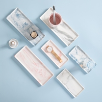 Plateau organisateur de salle de bain rectangle en marbre moderne personnalisé décor petit anneau parfum bibelot vanité plateau en céramique