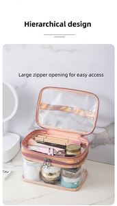 PVC Transparent Double-layer Portable Make up Bag Large Capacity Waterproof Wash Cosmetic Bag Travel Makeup Bag for Ladies - Product Image 3