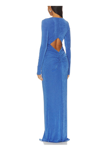 Vestido plisado azul para mujer, nuevo diseño 2026, corte ajustado, abertura frontal, largo hasta la pantorrilla, vestido largo - Product Image 3