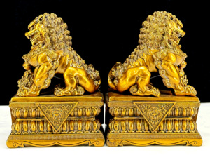 Decorazioni Feng Shui leoni <span class=keywords><strong>di</strong></span> colata in <span class=keywords><strong>oro</strong></span> una coppia <span class=keywords><strong>di</strong></span> leoni Desktop moderni ornamenti per la decorazione della casa in resina statua del <span class=keywords><strong>leone</strong></span> - Product Image 5