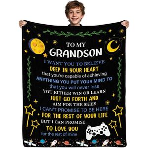 Black Space Theme Gaming Quote Flannel Blanket Throw Blanket Nap Blanket Machine Washable Fade Resistant for Home Office Nap - Product Image 1