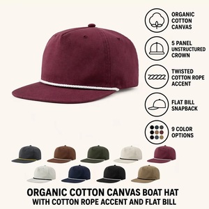 Casquette de bateau personnalisée en toile de coton biologique, 5 panneaux, non structurée, avec <span class=keywords><strong>corde</strong></span>, visière plate, pour homme, été, fabricant, faible MOQ, BSCI, DDP - Product Image 3