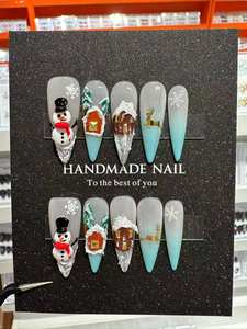Recién llegado, Serie de Navidad, <span class=keywords><strong>Uñas</strong></span> postizas hechas a mano, diseño de patrón de flores de nieve, aguja larga, Prensa Francesa <span class=keywords><strong>en</strong></span> <span class=keywords><strong>uñas</strong></span> acrílicas - Product Image 6