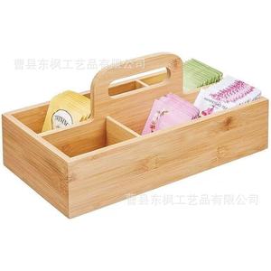 Caja de almacenamiento portátil de madera con asa, organizador de bolsas de té y café, caja de almacenamiento rectangular para escritorio, compartimentos de color sólido - Product Image 4