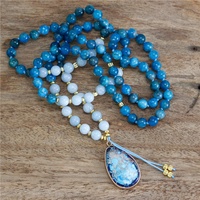 Fait à la main 108 Mala 8mm Apatite Perles Teardrop Pendentif Collier Chaîne Noeud Lariat Yoga Méditation Guérison Bijoux Cadeau En Gros