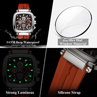 Poedagar 849 Montre Homme Luxe Cadran Carré Noir Or Étanche Sport Quartz Bracelet Silicone