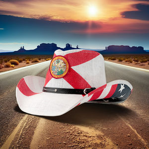 Китайская фабрика Производство Настроить OEM Флаг Флориды Соломенная шляпа Ковбойская шляпа - Product Image 1