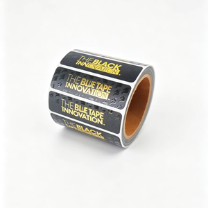 Custom 3D clear varnish branded stickers: high-gloss metallic gold foil <b>embossed</b> self-adhesive vinyl labels - Product Image 1