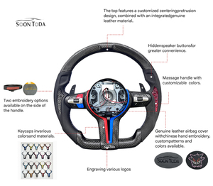Volant personnalisé en fibre de carbone pour <span class=keywords><strong>Audi</strong></span> RS3 S3 A3 8Y, fond plat, cuir perforé avec palettes de changement de vitesse - Product Image 5